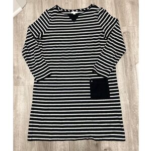 J‎ Jill Black & Gray Striped Long Sleeve Pocket Tunic Dress Womens Size Medium